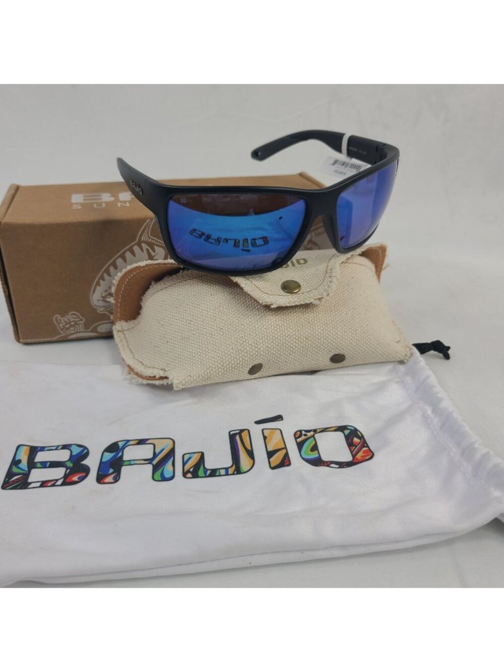 NEW Bajio Bales Beach BMG Black Matte Polarized Sunglasses Blue Mirror Lenses